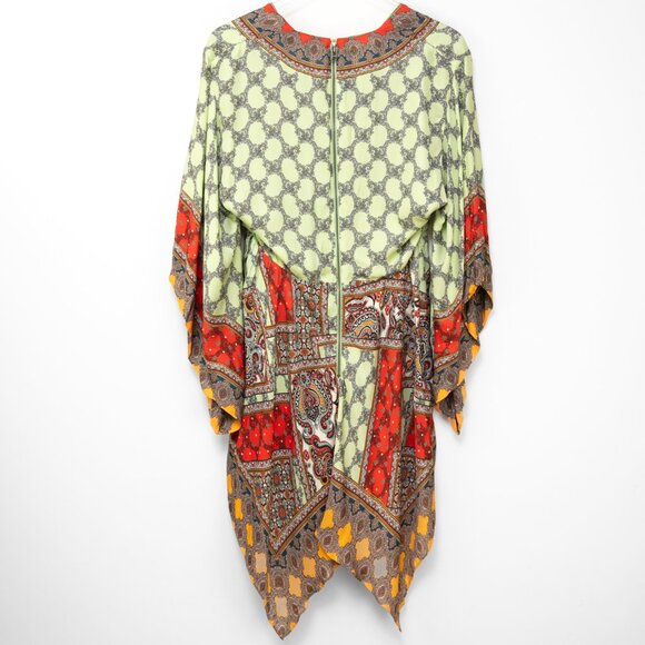 Alice & Olivia Haveri Dress Scarf Print Mini Kimono Multicolor Sage Green Sz 10 - Picture 2 of 6